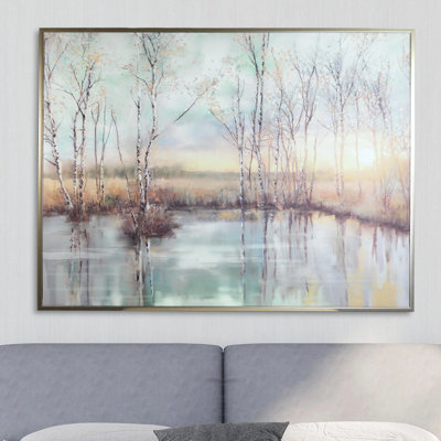 Reflets apaisants par Studio Arts - Paysage de bouleaux, grande toile encadrée, 43 x 57 pouces