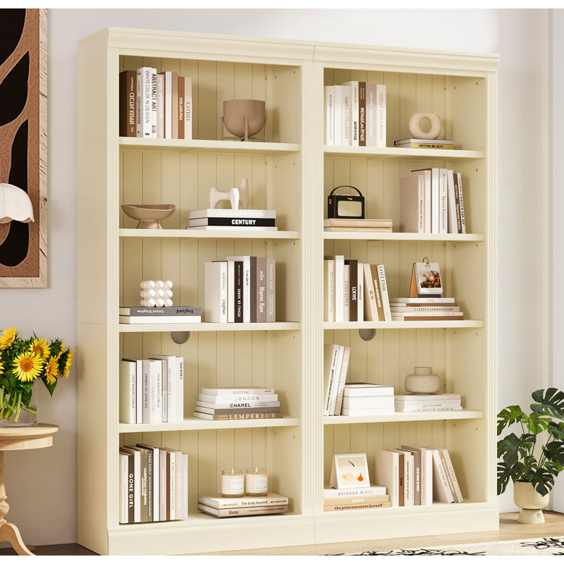 Bibliothèque de 83 po de hauteur à 5 niveaux avec bibliothèque lumineuse et tablettes réglables, Beige, jaune