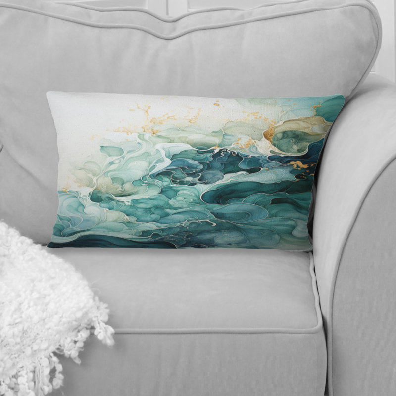 Teal Gold Minimalism Serenity In Motion - Minimalism Printed Throw Pillow