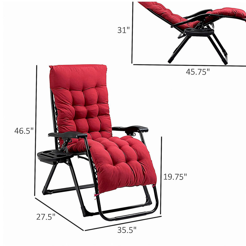 Outsunny Zero Gravity Chair, Folding Reclining Lounge Chair with Padded Cushion, Side Tray for Indoor and Outdoor, Supports up to 264 lbs., Red