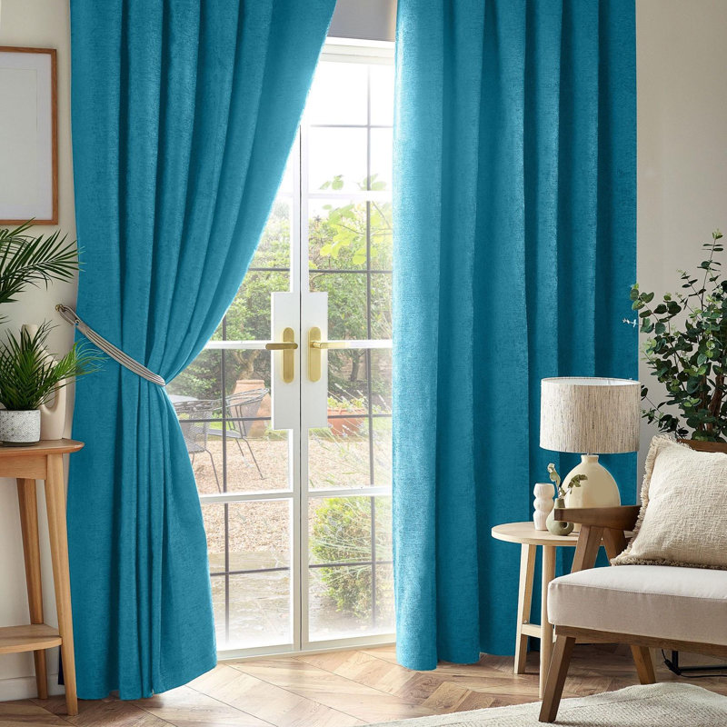 Eilfried Chenille Pencil Pleat Taped Top Curtains, 229cm Width x 229cm Drop, Teal