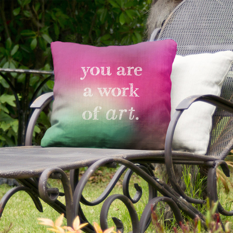 Coussin décoratif intérieur/extérieur travail d’art, 20 po x 20 po, Fuchsia / vert