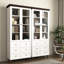 Grand garde-manger avec tablettes réglables - Armoire blanche avec portes vitrées hexagonales et placard de rangement pour salon