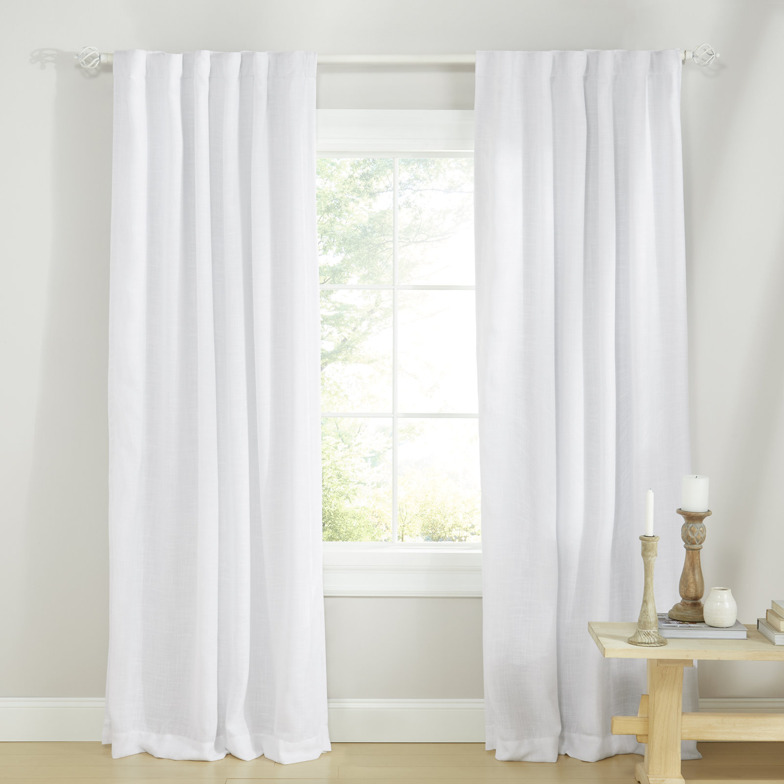 Lauren Ralph Lauren Linen Herringbone Blackout Panel, White, 52" W x 96" L