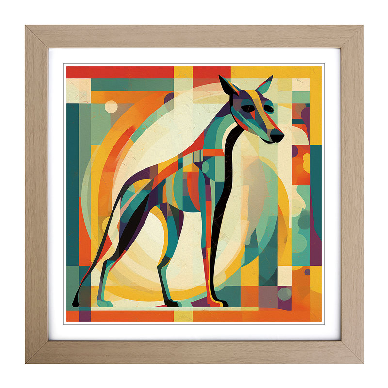 Greyhound Dog Constructivism No.2 - Single Picture Frame Print on Wood, Oak