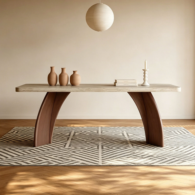 Table Mid-Century en pierre frittée, H 29,5 po x l 78,7 po x P 35,4 po