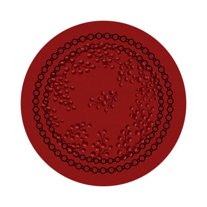 Christmas Berries Vegan Leather Round Pebble Placemat, Red