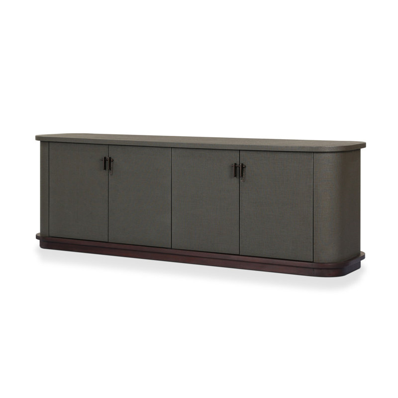 Berlin Media Console-Worn Black Veneer, Dark Green Lacquered Linen