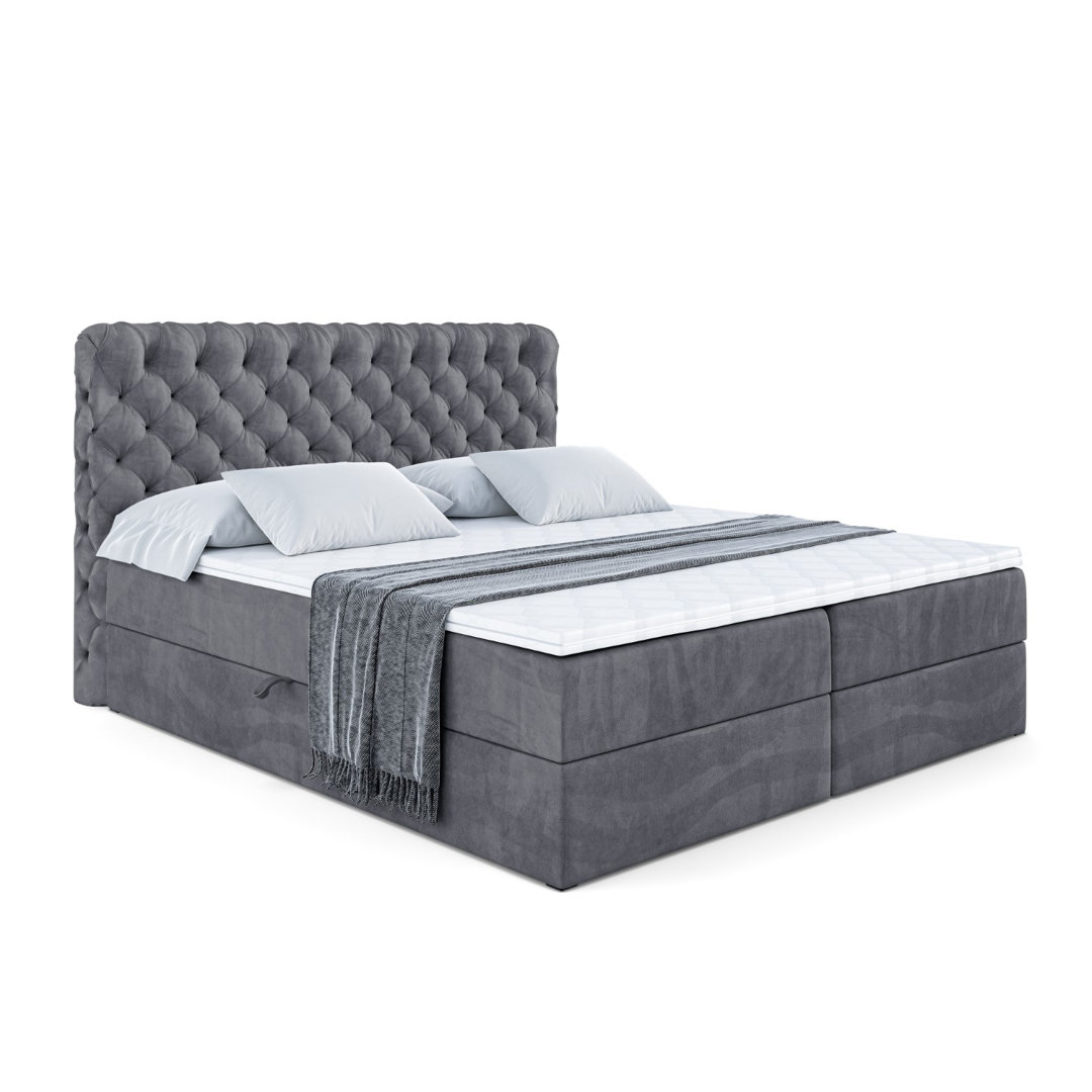 Boxspringbett Rhia mit H3 Bonell-Federkernmatratze, Topper und Bettkasten