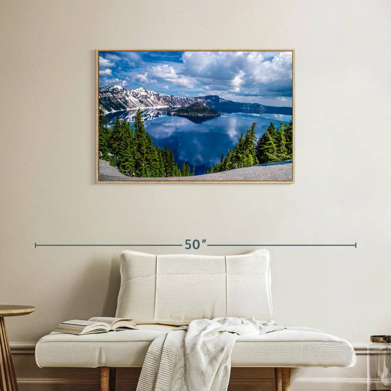 Point de vue du lac Crater, Cadre flottant en bois naturel, 37 po x 25 po