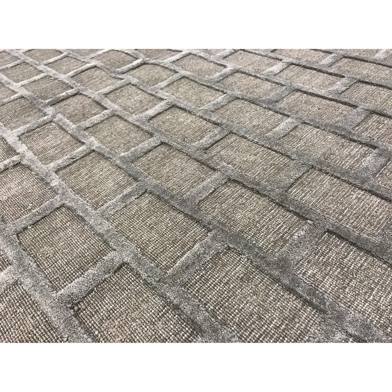 Wool Geometric Area Rug in Gray