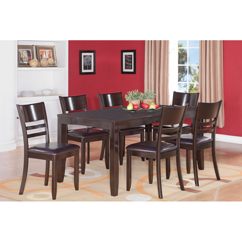 Ensemble de meubles de salle à manger 7 pièces comprenant une table de cuisine rectangulaire avec rallonge papillon et 6 chaises rembourrées en similicuir, 36 x 66 pouces, cappuccino