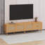 Meuble télé moderne avec portes en rotin, console multimédia avec armoires, 2 tiroirs