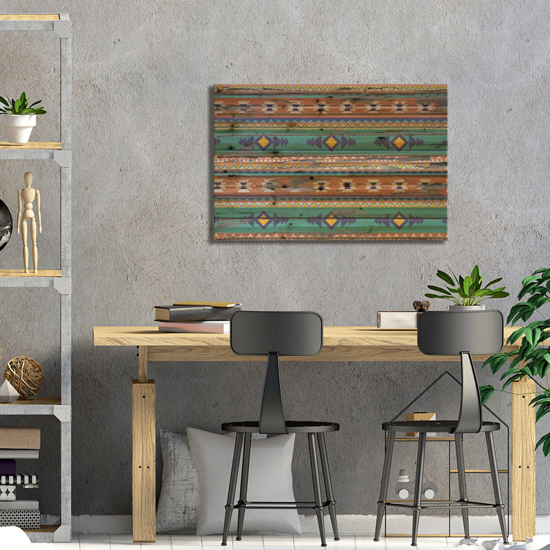 Sarcelle et orange tribal - impression sur bois sans cadre, L 26 po x H 18 po