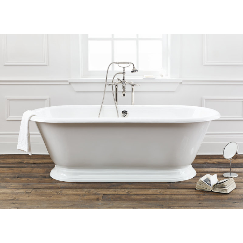 Jaijuan 70.13'' x 31.5'' Freestanding Soaking Cast Iron Bathtub, White Interior with White Exterior