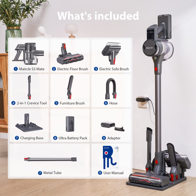 Maircle S3-Mate 30kPa Powerful Cordless Stick Vacuum Cleaner with 2-in-1  Store Charge Base