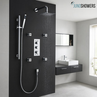 Dual-Function Stainless Steel Shower Panel with Rainfall Head and Adjustable Wand