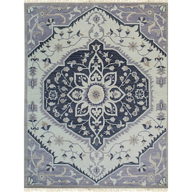 Hand Knotted Wool Floral Area Rug in Gray