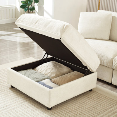 Canapé d'angle modulaire en forme de L de 183 cm, ensemble canapé nuage 2 places avec pouf amovible, 3 rangements et combinaisons personnalisables, canapé de salon en polyester (beige)