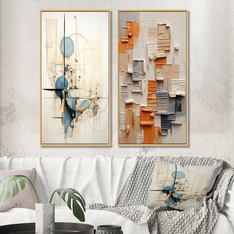 Minimalisme géométrique Wizards Collage - ensemble de 2 décorations murales, H 28 po x l 25 po, Encadrement brun