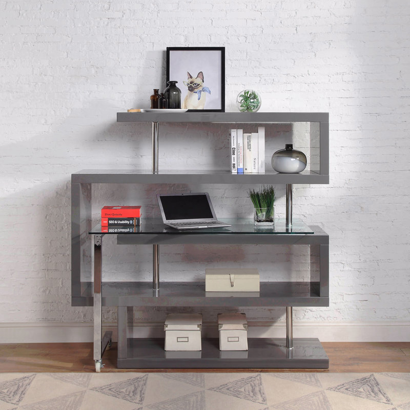 Bureau en verre transparent avec finition chromée ultrabrillante et tablette, Transparent