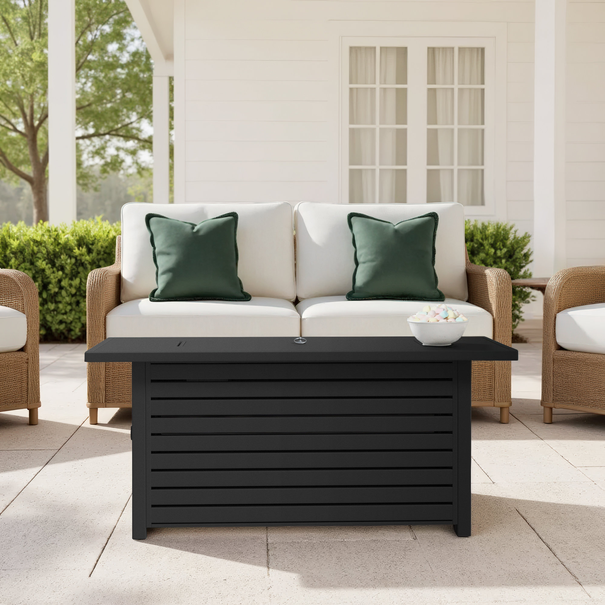 Casselton Rectangle Fire Pit Table, 25" H x 54" W x 22" D, Black