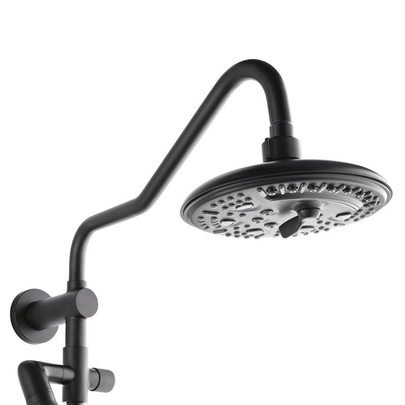 FORNO ACQUA AcquaFALL Shower, Matte Black Finish, Overhead Rainfall Shower, 7 Function Diverter, Handheld Shower Head, Body Jets, 1.8 GPM Flow Rate