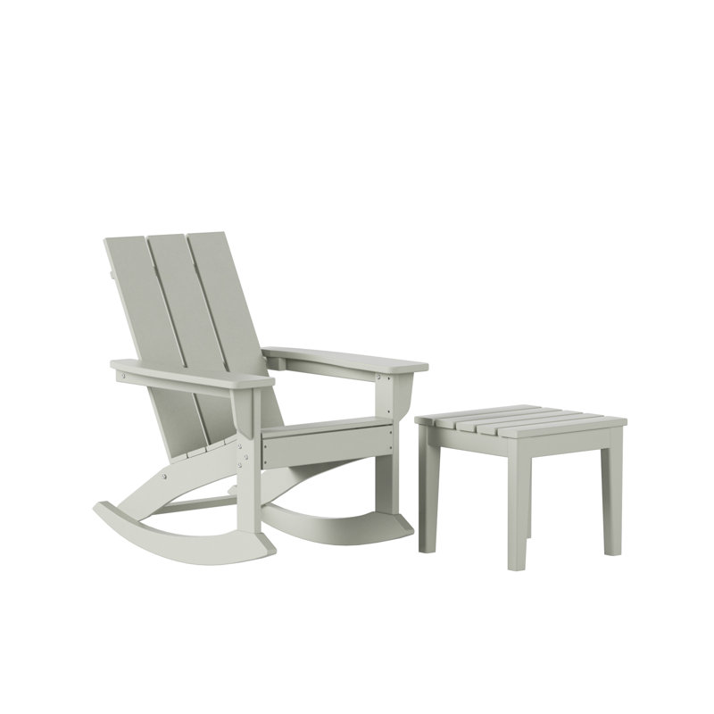 Chaise berçante et table d'extérieur en plastique PEHD Joubert, Gris clair