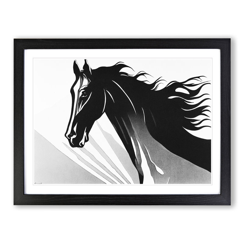XH1022-9008X The Thrilling Horse Abstract - Single Picture Frame Print, Black, 46cm H x 64cm W x 2cm D