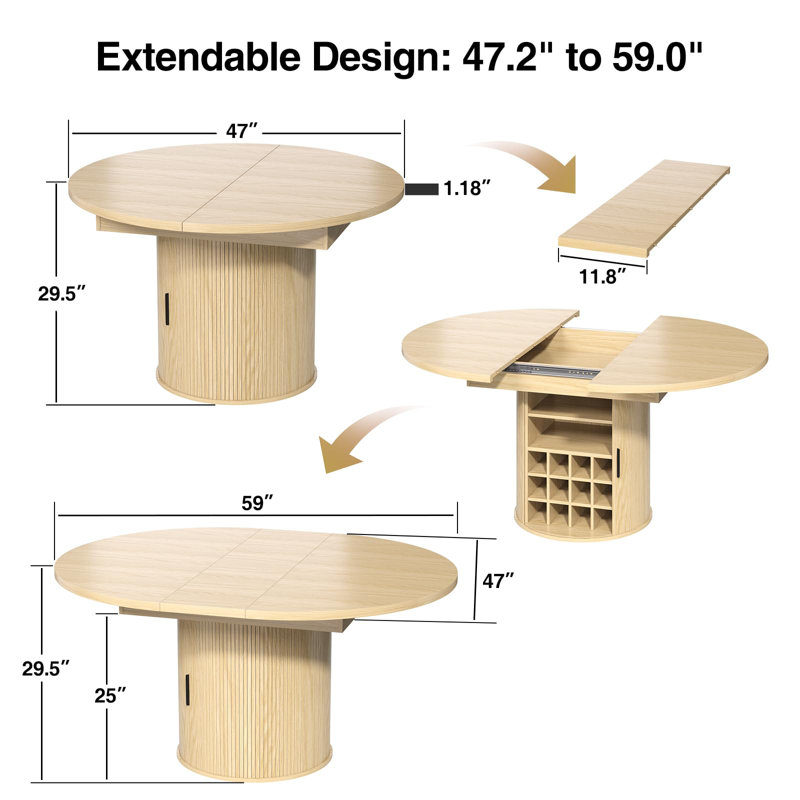47-59" Extendable Dining Table With Storage For 4-6
