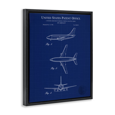 Jet Aircraft Blueprint Framed Floater Canvas Wall Art by Karl Hronek