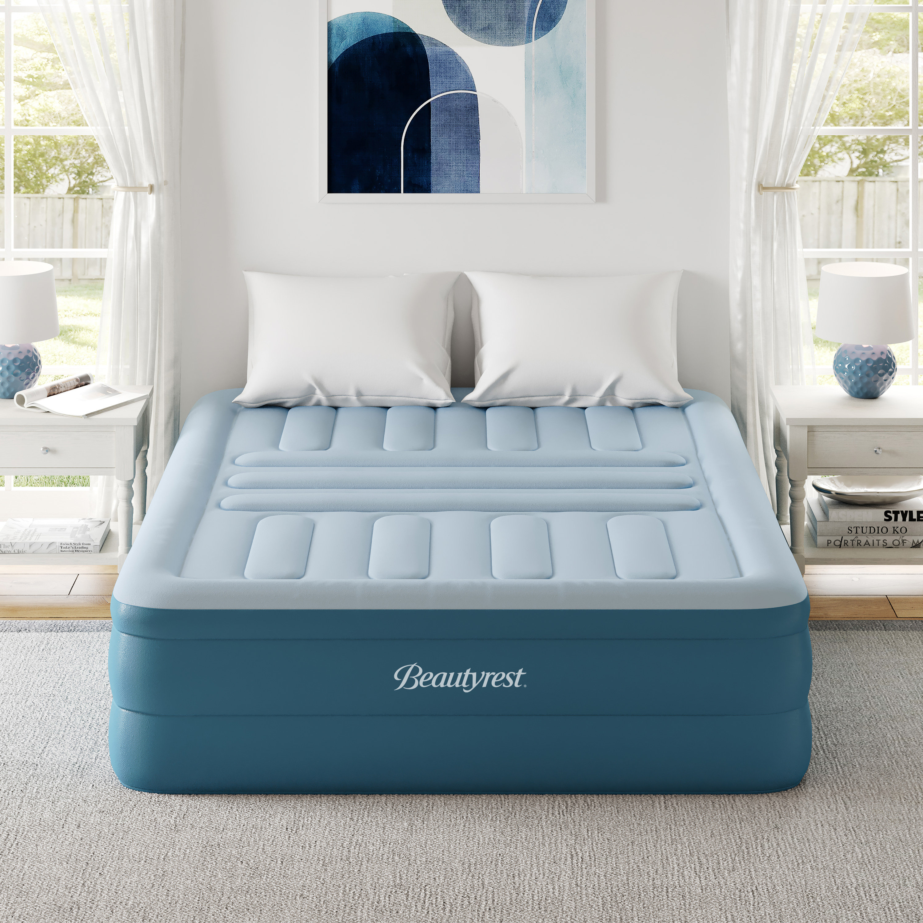 Beautyrest Lumbar Support 18” Inflatable Air Mattress, Built in Pump