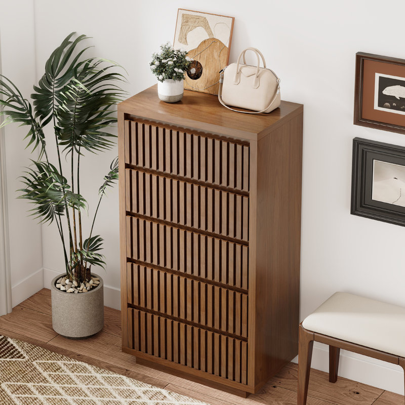 Commode cannelée à 5 tiroirs H 45,1 po x l 23,6 po, armoire de rangement à tiroir simple, rangement en bois