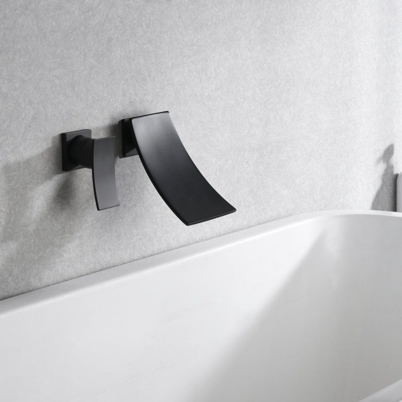 Bathtub Faucet Wall Mount, Waterfall Tub Faucet with Single Handle with Left-Handed, Matte Black