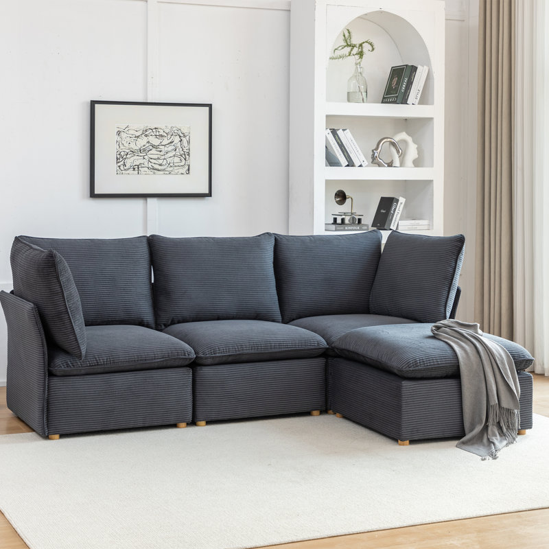 Hepworth Dejohn Corduroy Sectional Sofa With Ottoman, 36" H x 95.5" W x 62.5" D, Gray Corduroy