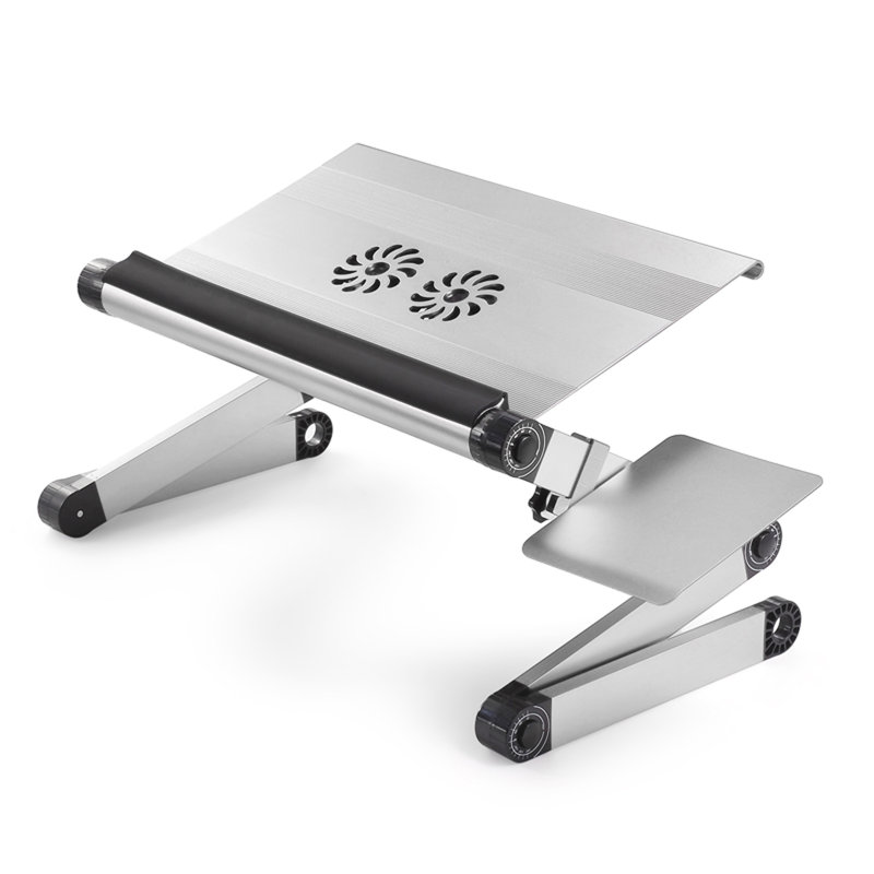 Uncaged Ergonomics WorkEZ Executive Laptop Stand and Lap Desk - Extra-Wide Adjustable Laptop Table with Cooling Fans - Silver