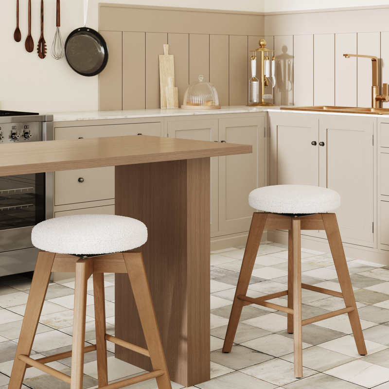 Amalia Swivel 26" Counter Stool, Natural/White Boucle, 2