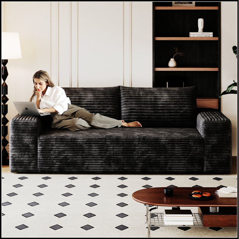 Canapé en velours côtelé de 71 pouces avec assise profonde, aucun assemblage requis, parfait pour les salons et les chambres