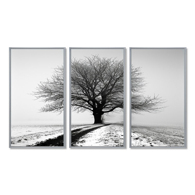 Vierge - arbre, impression d'art mural monochrome, Encadrement argenté, H 32 po x l 48 po x P 1 po