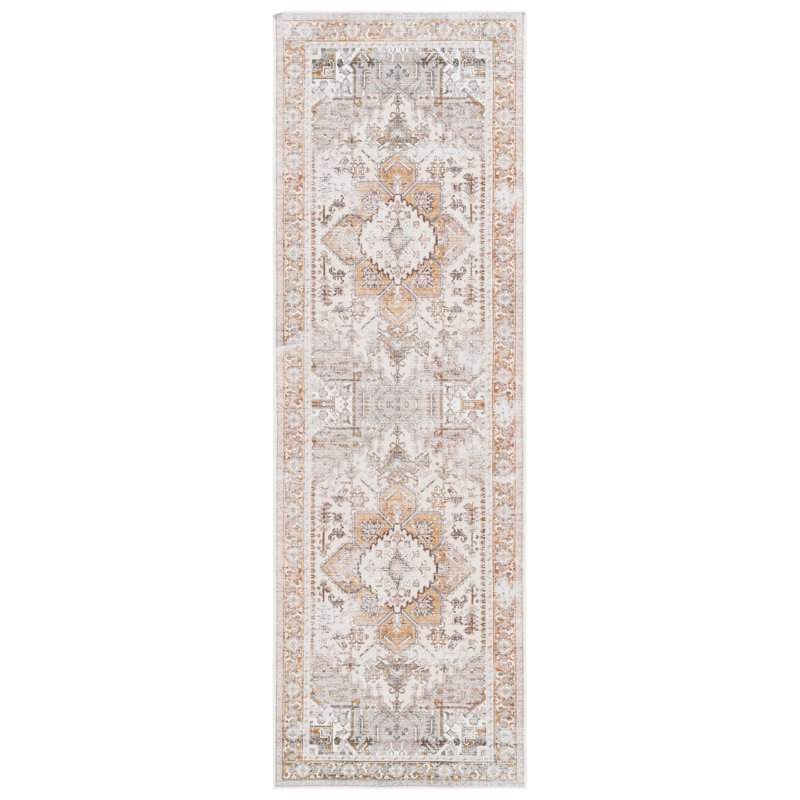 Carrew Machine Washable Non-Slip Area Rug in Beige & Gold, Runner 76 x 305cm
