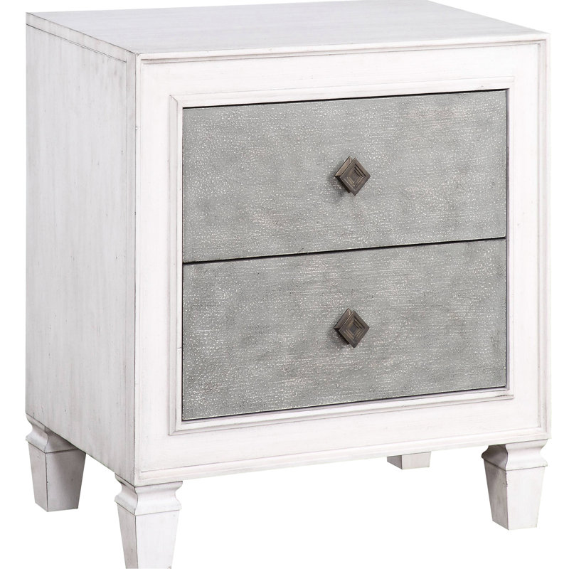 Table de chevet rustique gris et blanc pour chambre à coucher - 2 tiroirs, espace de rangement en feutre, grâce moderne et blanc