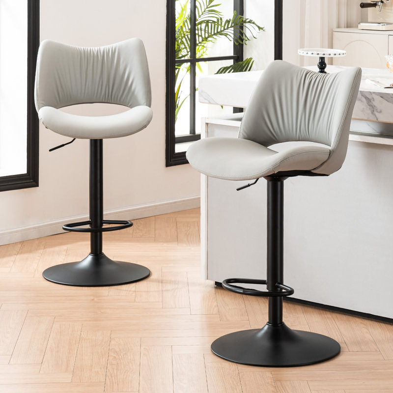 Swivel Faux Leather Upholstered Barstools Adjutable Height Counter Stool with Metal Frame, Gray