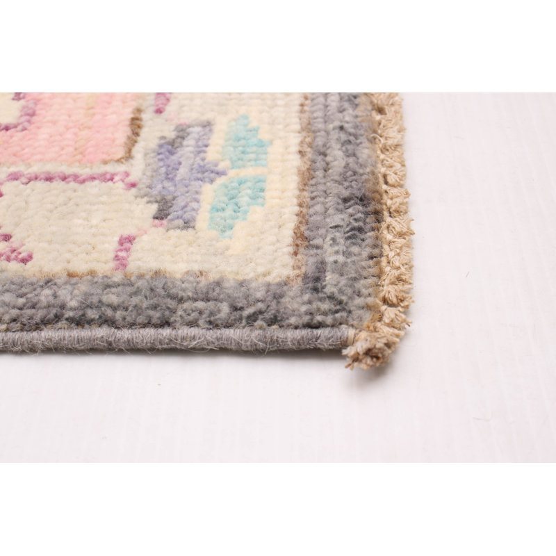 Tapis unique en laine noué à la main 9 pi 3 po x 12 pi 2 po nouvel âge Wymore - rose / jaune / gris