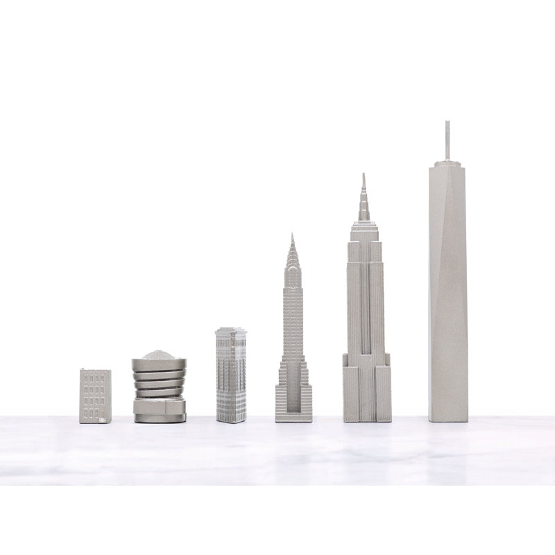 Acrylic New York Chess Set with Wood Map Board, Silver/Black