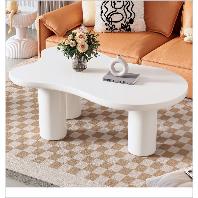 Table basse 44 po x 25,9 po à assemblage facile avec plateau épais de 1,5 po, Blanc