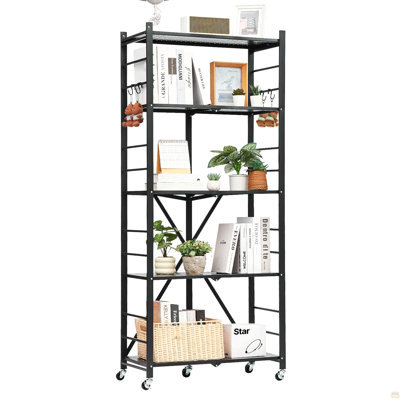 Étagère de rangement pliable à 5 niveaux avec roulettes 28 x 13 x 66 pouces