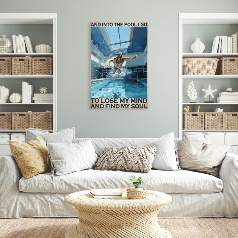 «Natation et dans la piscine, je pars», reproduction d'art rectangulaire sur toile tendue sur toile tendue, L 24 po x H 36 po