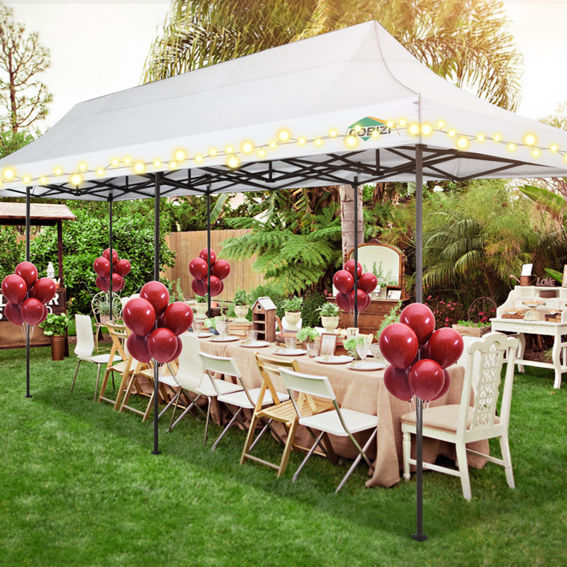 30 Ft. W x 10 Ft. D Metal Pop-up Canopy for Parties Waterproof Gazebos with 8 Detachable Sidewalls, White