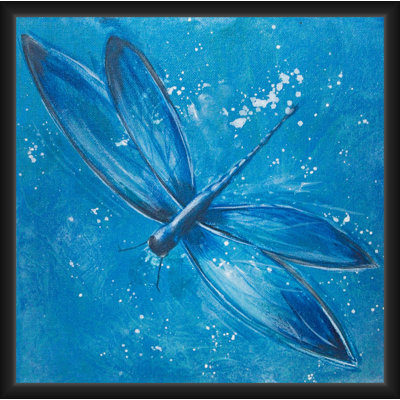 BUY ART FOR LESS Officially Licensed Blue Dragon Fly Original Artwork by Ed Capeau - Framed Art Poster - 18 x 18 Inch - Engineered Wood Frame with Plexi Glass - Ready to Hang