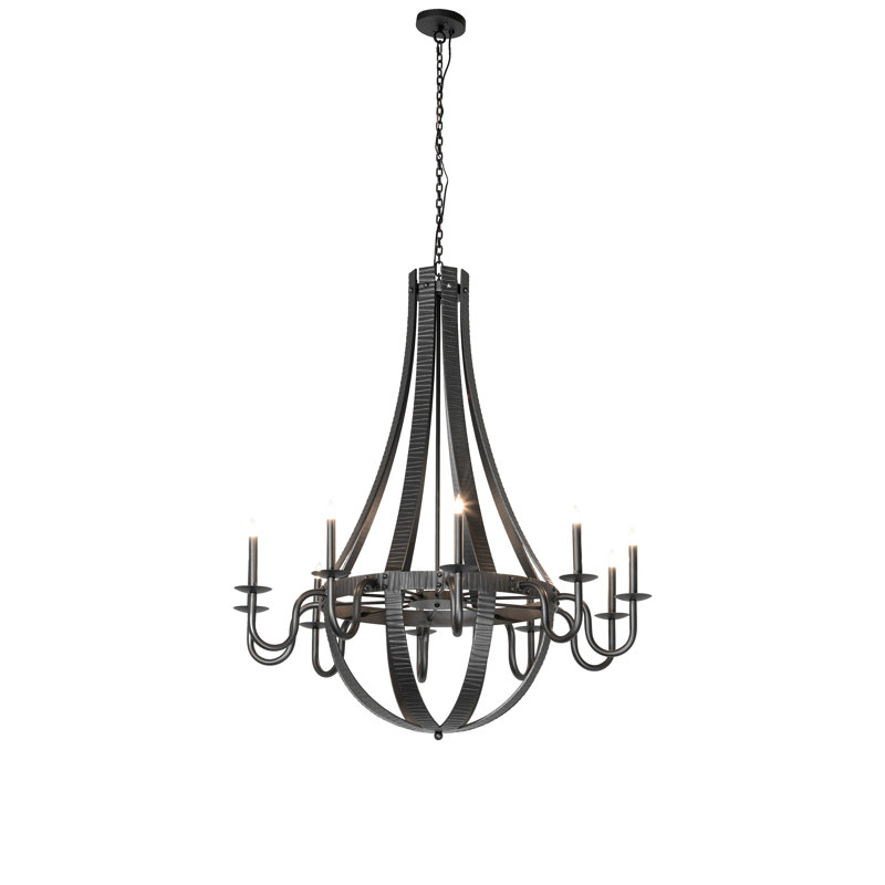 48" Wide Barrel Stave Metallo 10 Light Chandelier, Wrought Iron, 10, 160" H x 48" W x 48" D